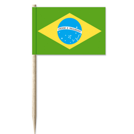 50x Cocktailprikkers Brazilie 8 cm vlaggetje landen decoratie