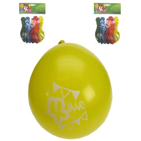 8x stuks party ballonnen 4 jaar thema
