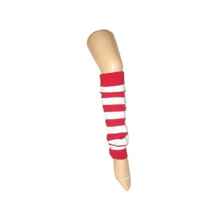 Red and white striped leg warmers