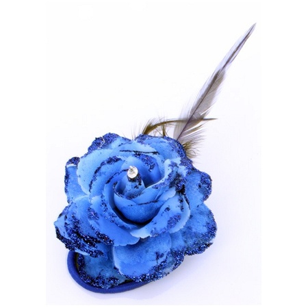 Verkleedaccessoires blauwe glitter bloem