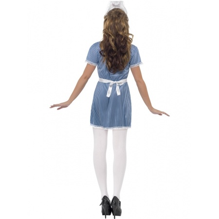 Blue/white nurse fancy dress costume for women