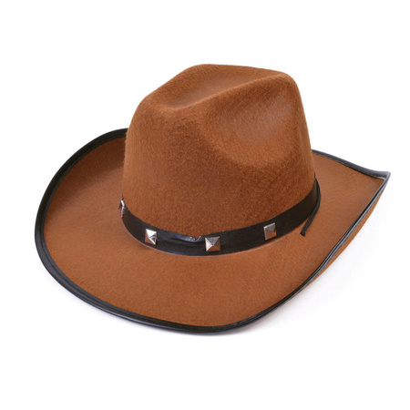 Carnaval verkleed hoed voor een cowboy - met studs - bruin - polyester - heren/dames
