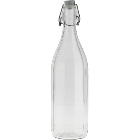 Glazen fles transparant met beugeldop van 1 liter/1000 ml