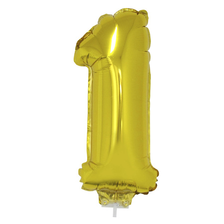 Inflatable gold foil balloon number 14 on stick
