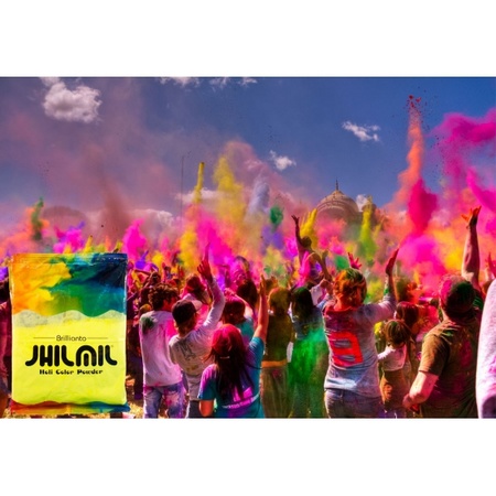 Holi color powder pink blue and yellow