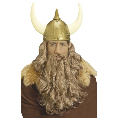 Viking pruik met vlechten snor