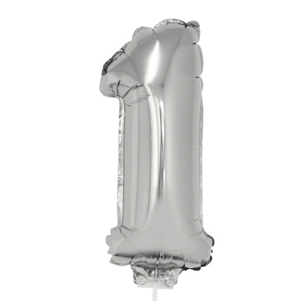 Inflatable silver foil balloon number 14 on stick
