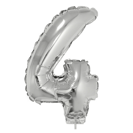 Inflatable silver foil balloon number 14 on stick
