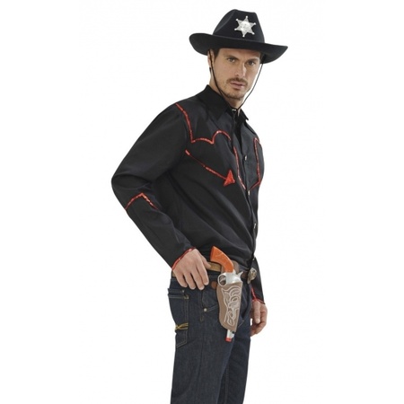 Zwart cowboy shirt met rode glitters